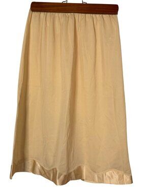 Vanity Fair Small Beige Nylon Slip Skirt Satin Hem Minimalist Coquette Soft